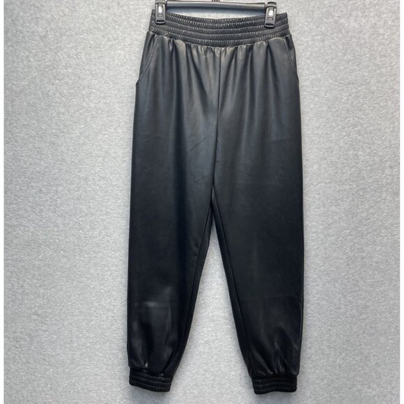 Dolce Cabo Faux Leather Jogger Pants Womens Medium Black Pull On High Rise - Picture 1 of 11